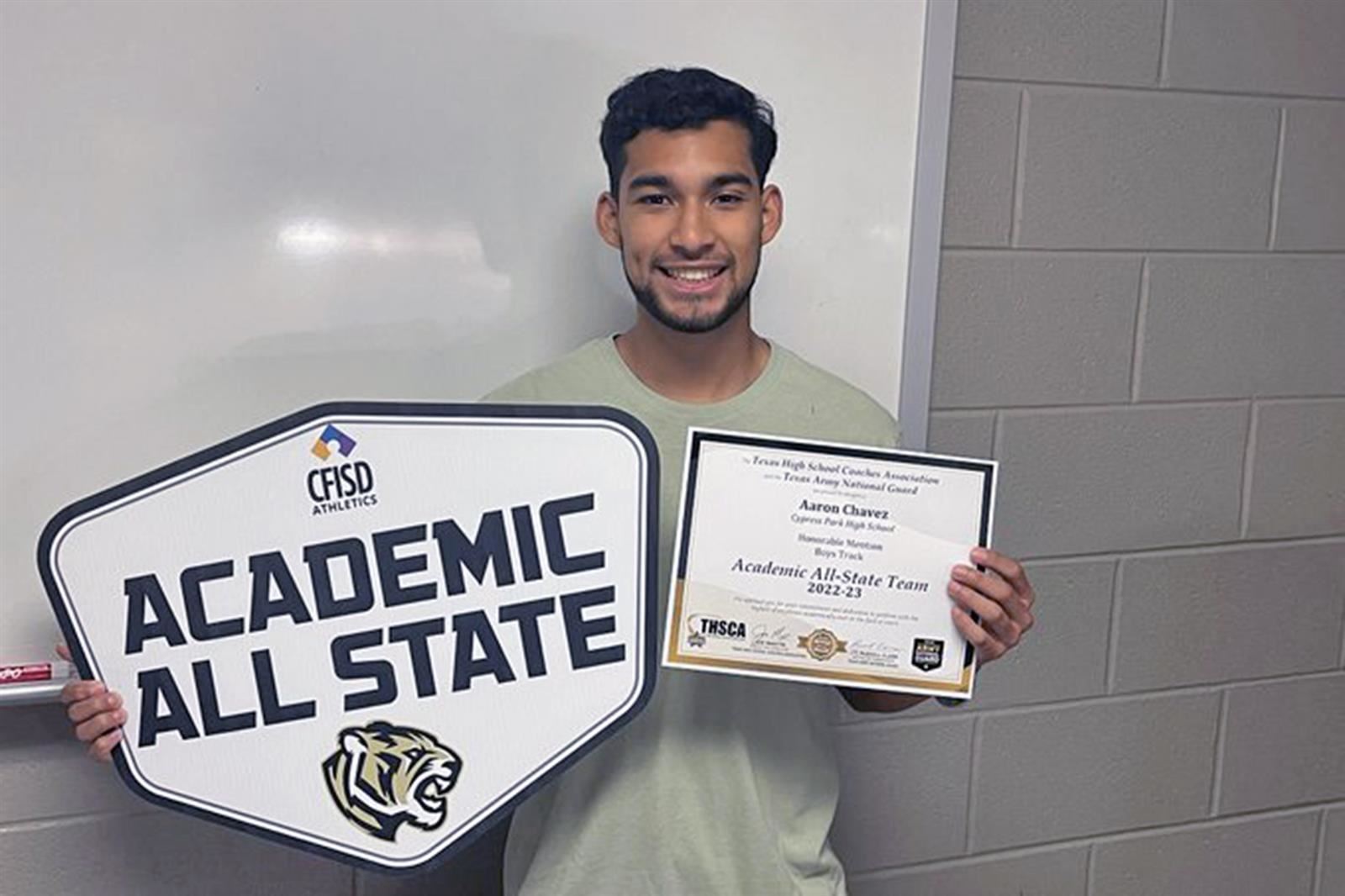 Cy Park High School graduate Aaron Chavez was among 29 CFISD student-athletes named to the THSCA Academic All-State Team.